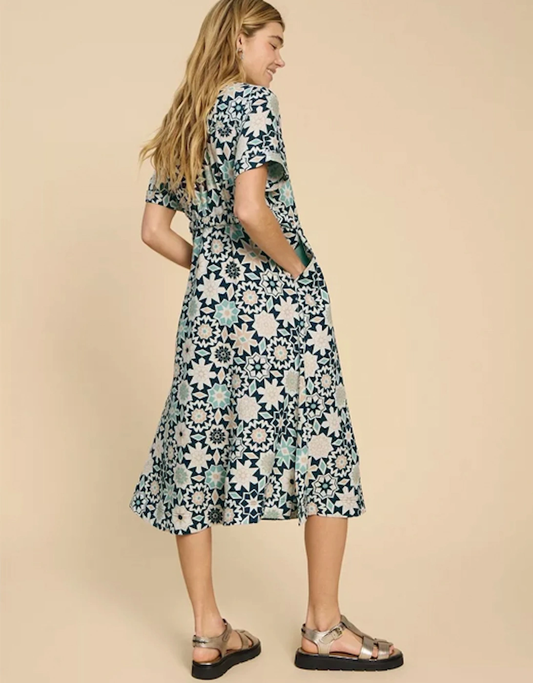 Women's Ivy Linen Midi Dress Regular Blue Print