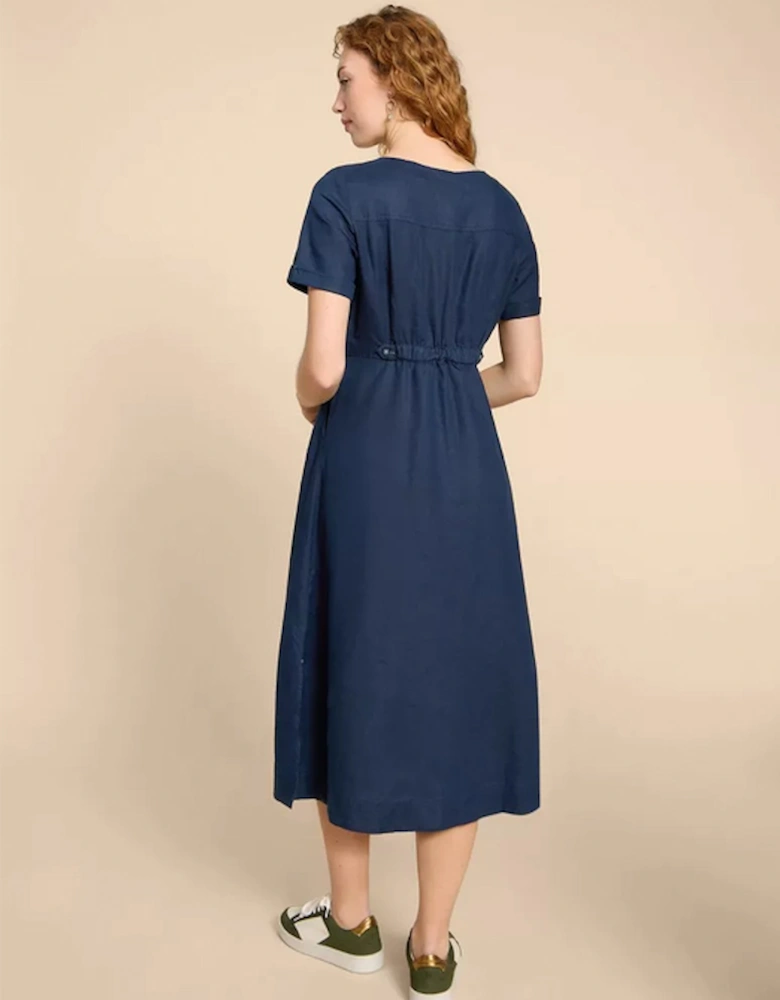 Women's Ivy Linen Midi Dress Petite Dark Navy