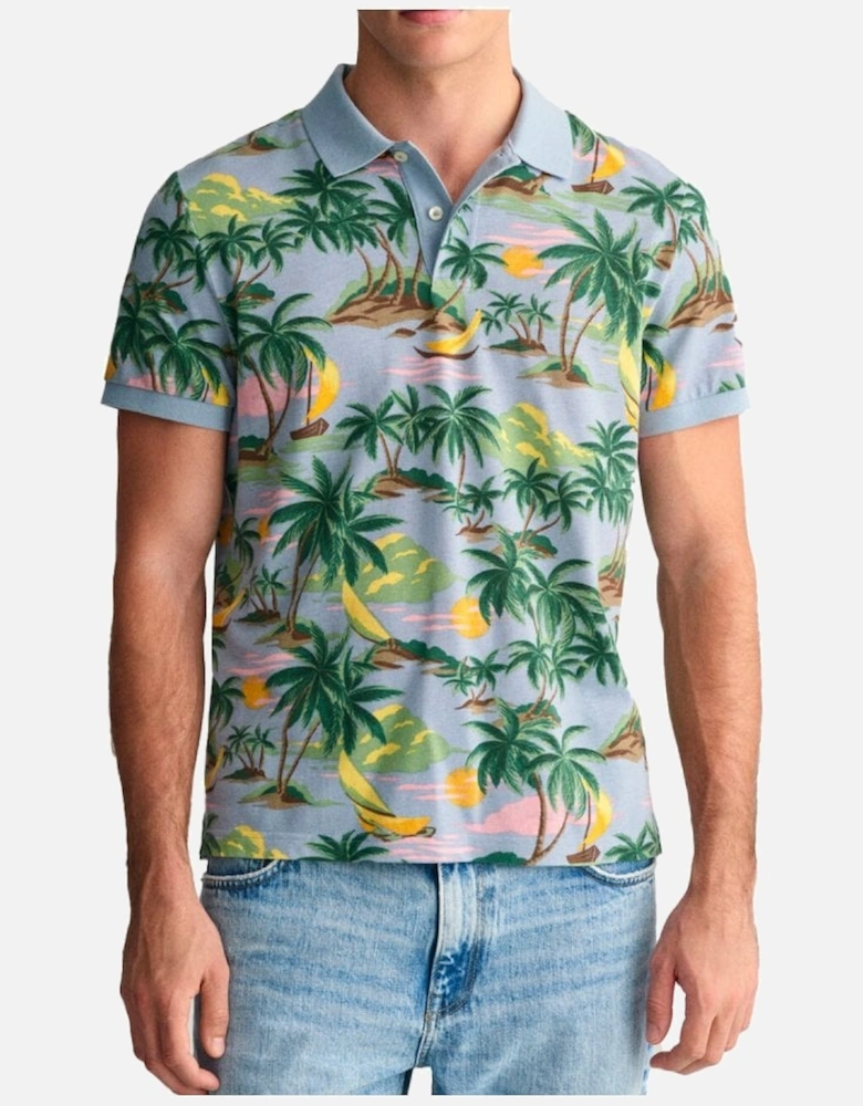 Hawaii Print Polo Shirt Dove Blue