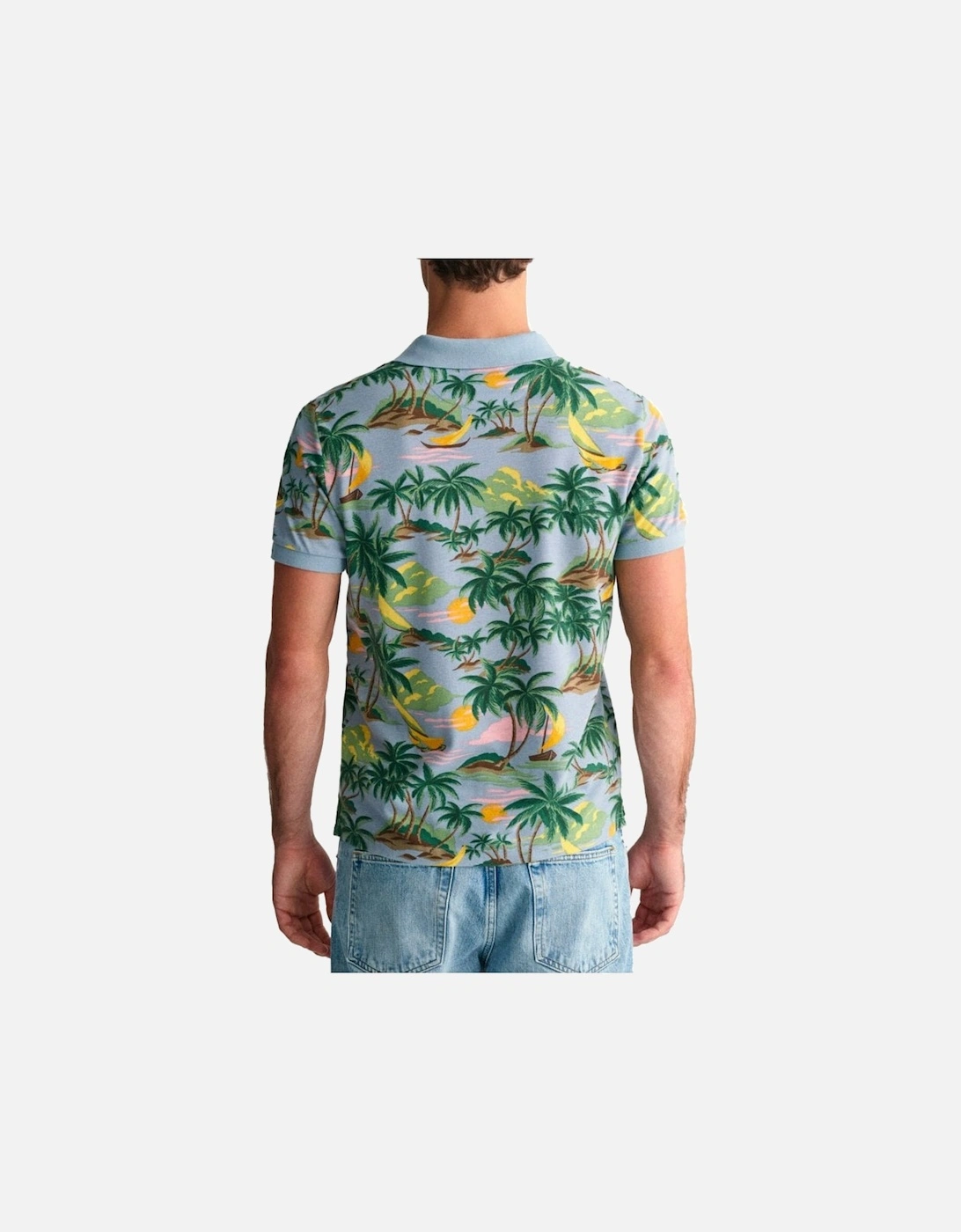 Hawaii Print Polo Shirt Dove Blue