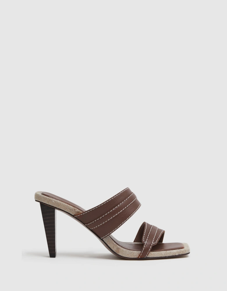 Leather Strap Heeled Mules
