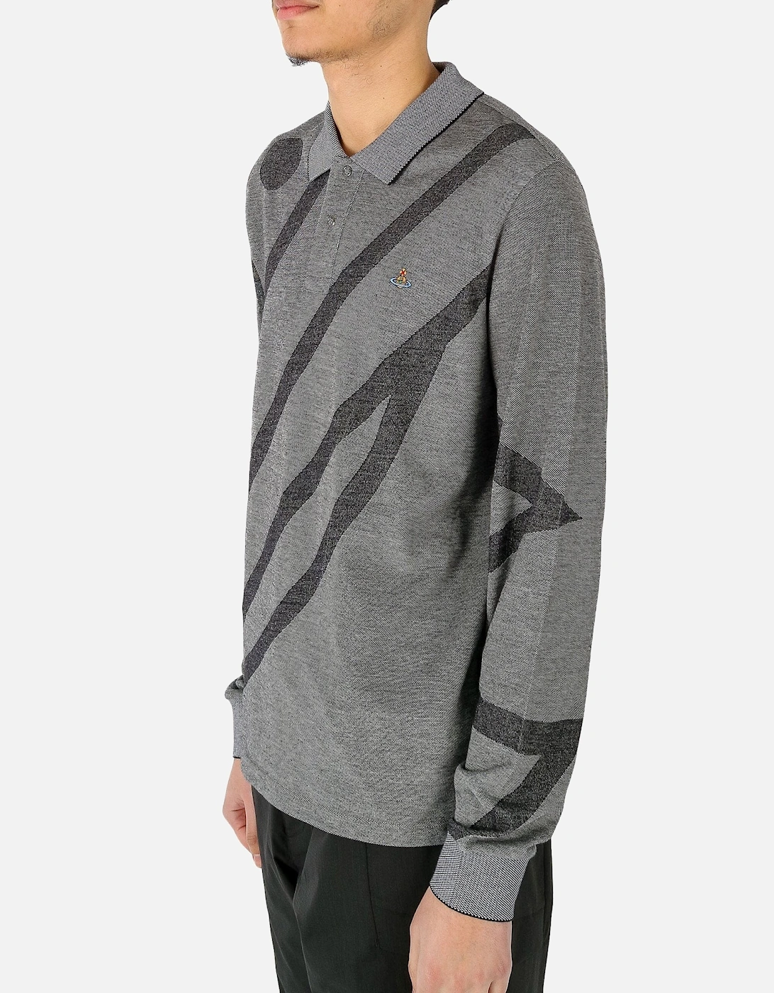Long Sleeve Pattern Grey Polo