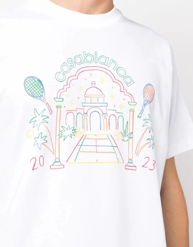 Rainbow Crayon Temple Printed T-Shirt in White