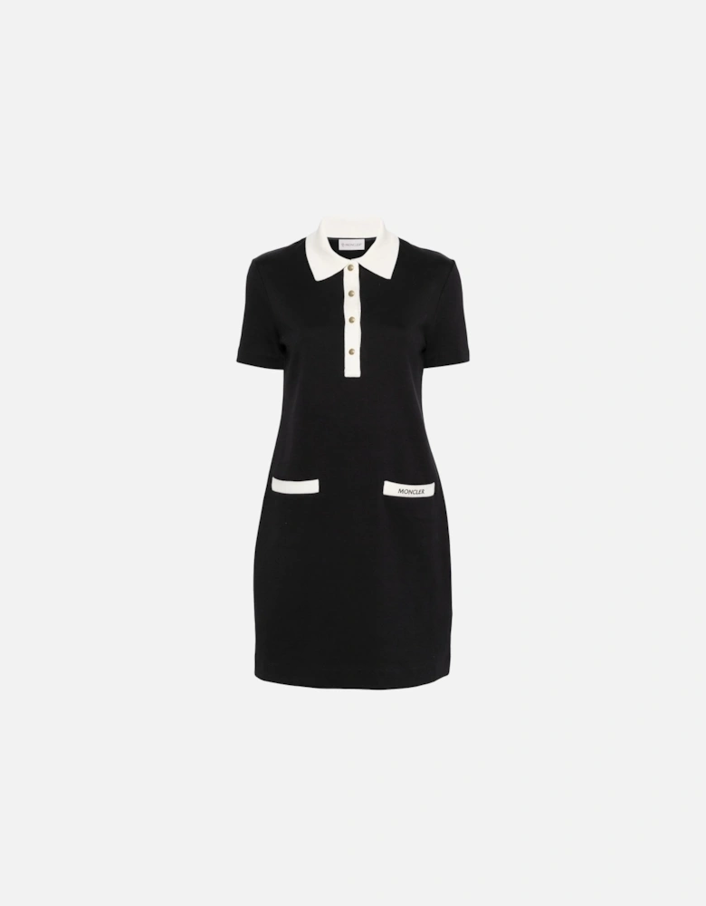 Women Cotton Stripe Polo Dress Black