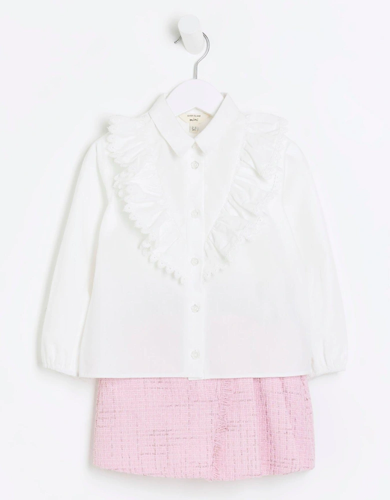 Mini Girls Frill Blouse And Skort Set - White