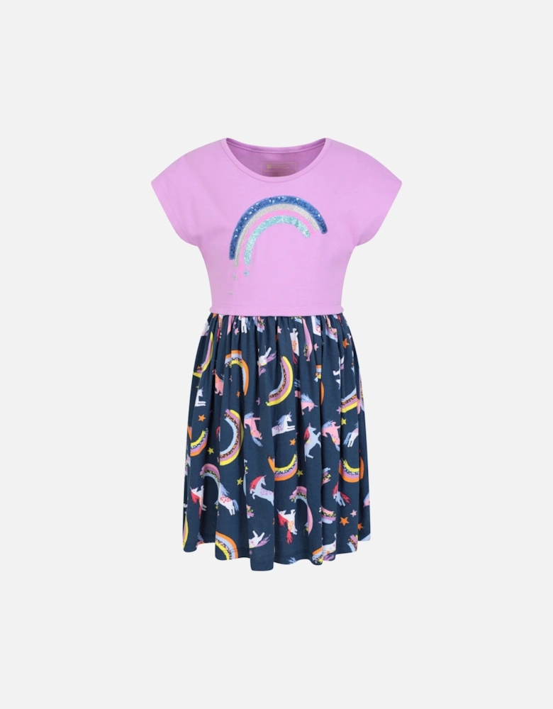 Girls Poppy Unicorn And Rainbow Organic Cotton Casual Dress