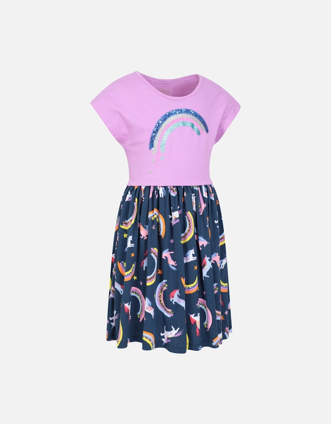 Girls Poppy Unicorn And Rainbow Organic Cotton Casual Dress