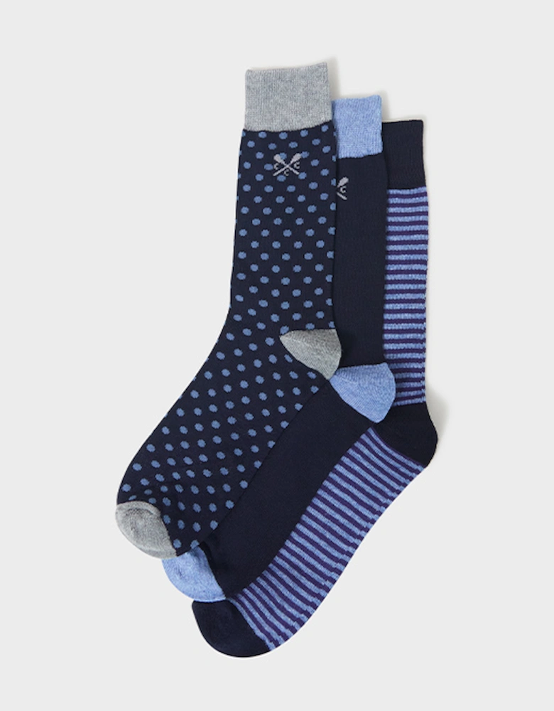 Bamboo Sock 3 Pack One Size Navy Print Stripe