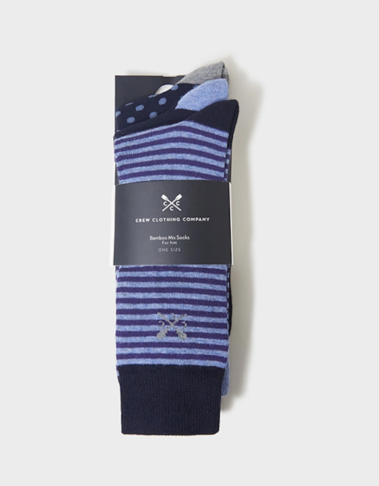 Bamboo Sock 3 Pack One Size Navy Print Stripe