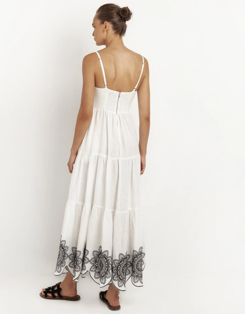 Linen Daisy Cutout Embroidered Dress