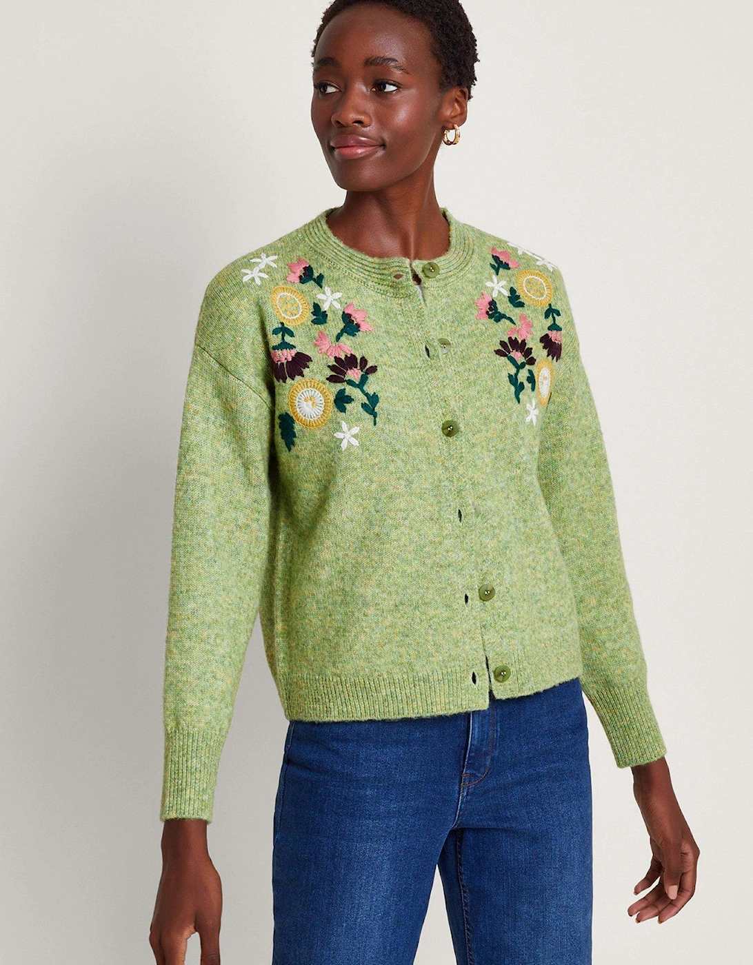 Fay Floral Embroidered Cardigan Green, 2 of 1