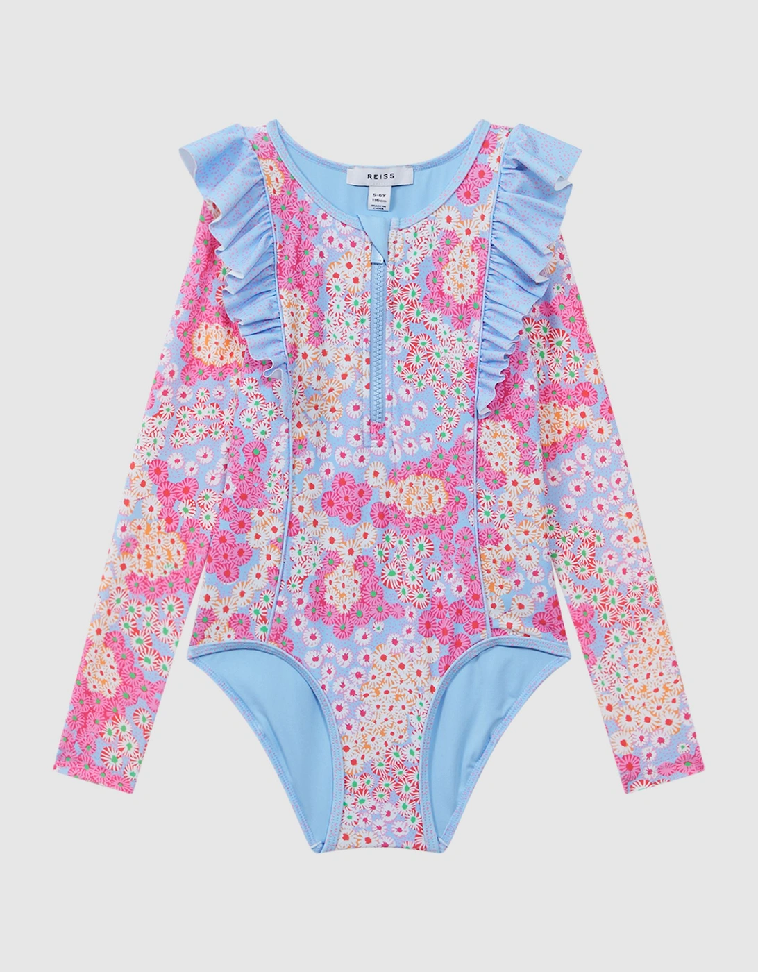 Floral Print Ruffle Long Sleeve Swimsuit, 2 of 1