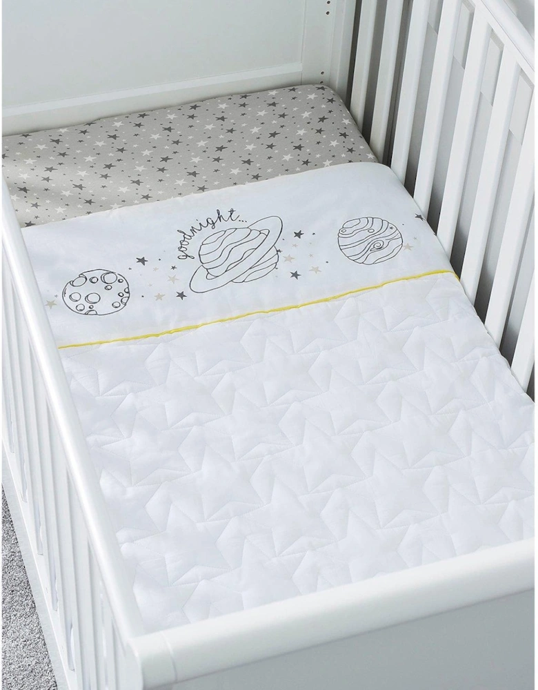 Baby Cot Bed Quilt - Cosmic Aura - White/Grey