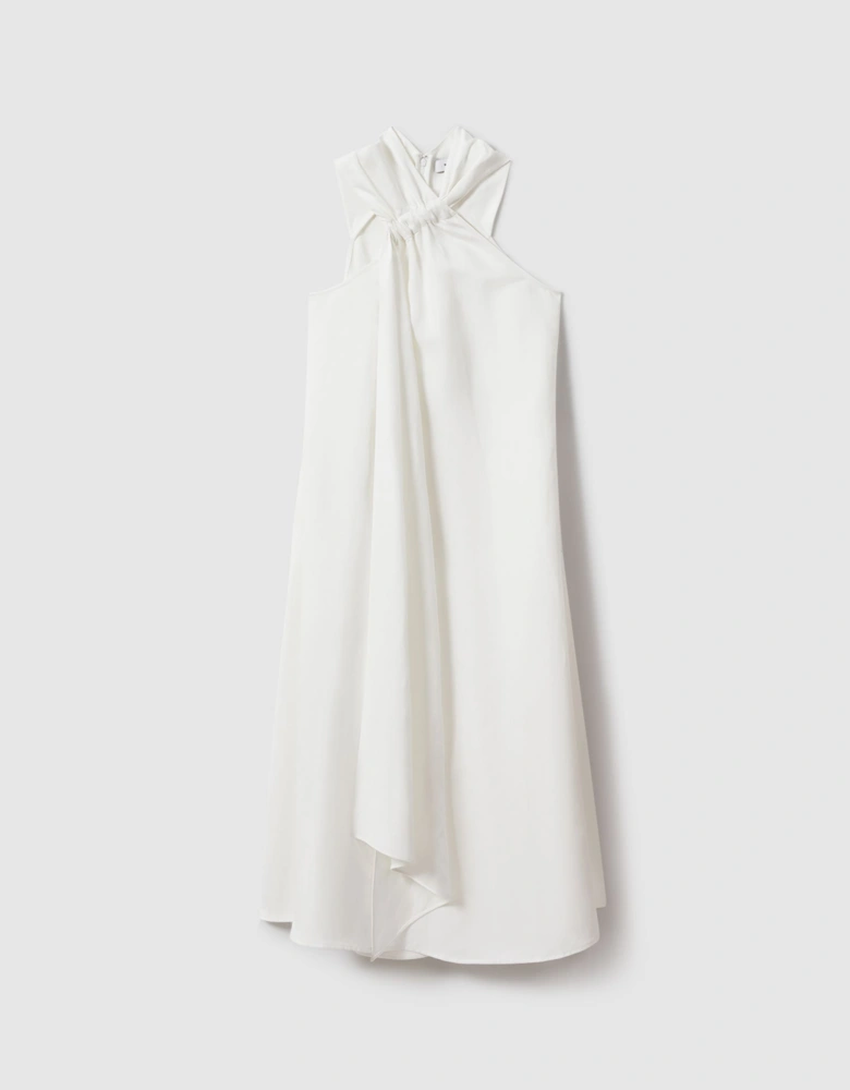 Linen Blend Drape Midi Dress