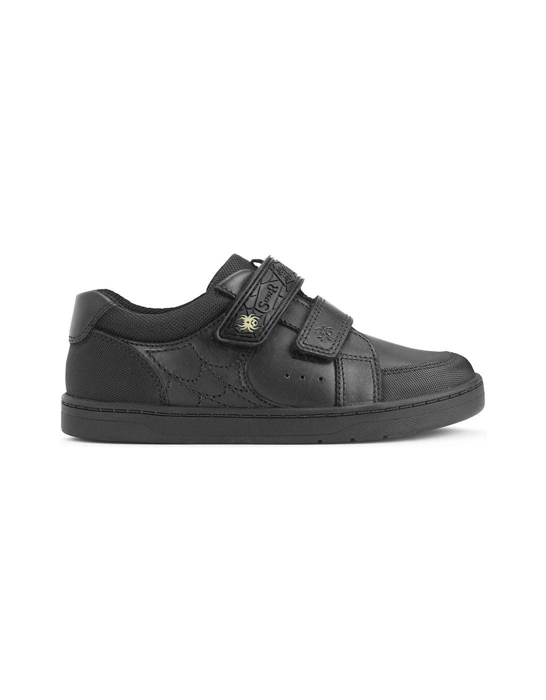 Spider Web Black Leather Double Rip Tape School Shoes, 2 of 1