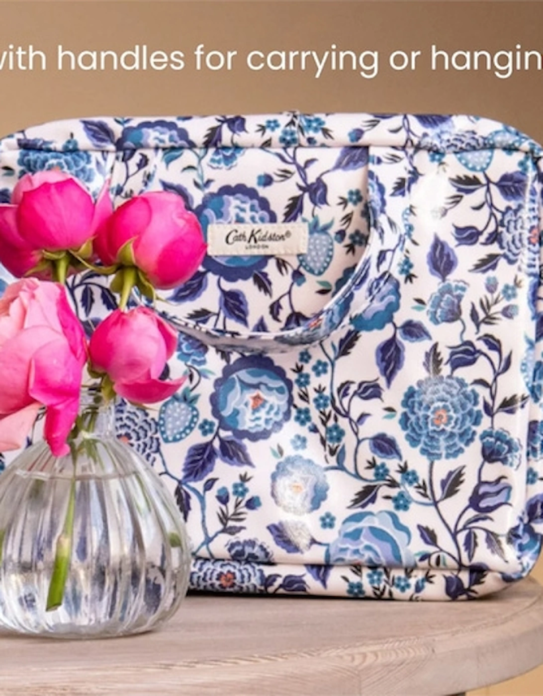 Two Part Wash Bag with Handles Navy Carnation