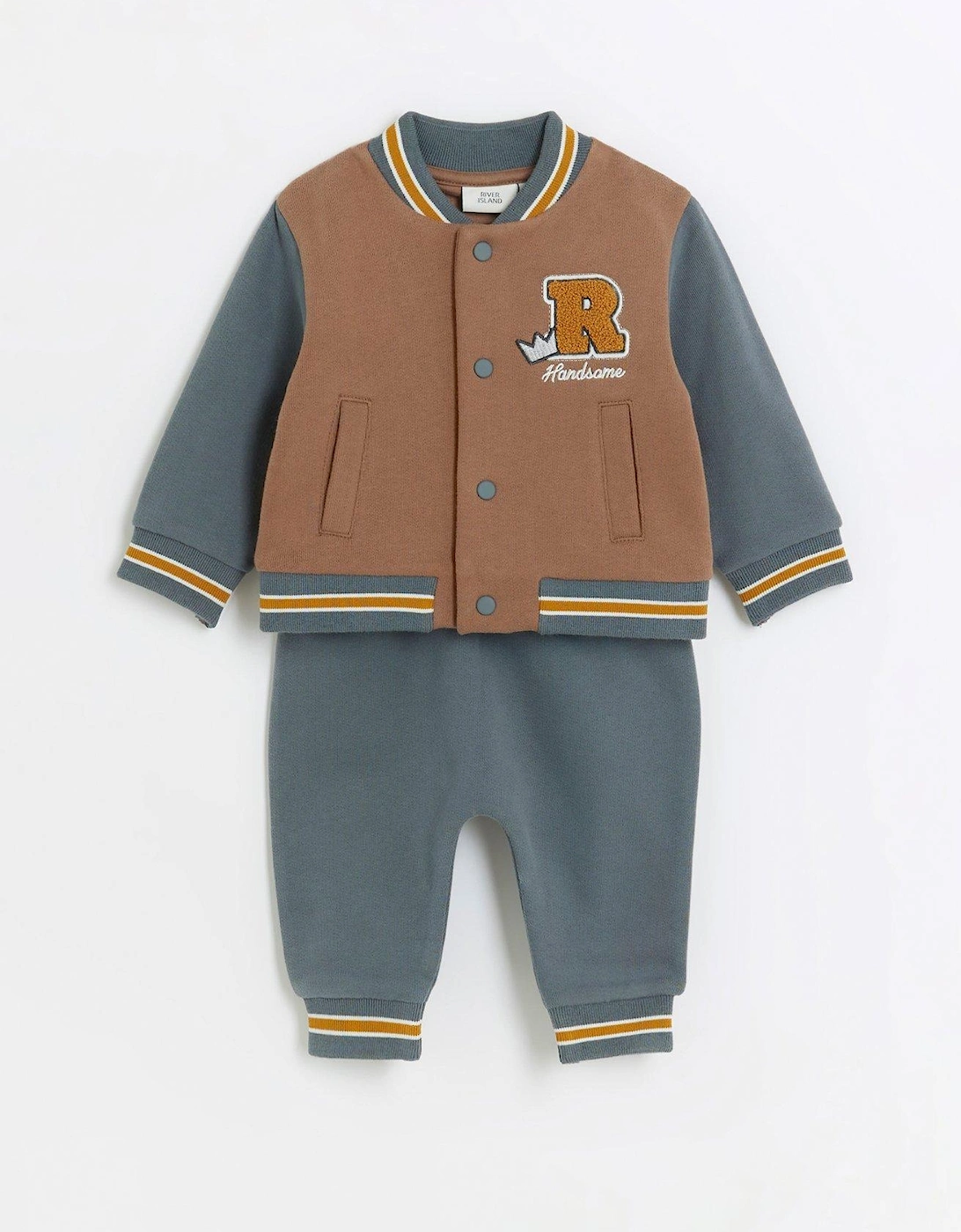 Baby Baby Boy Embroidered Bomber Top Set - Brown