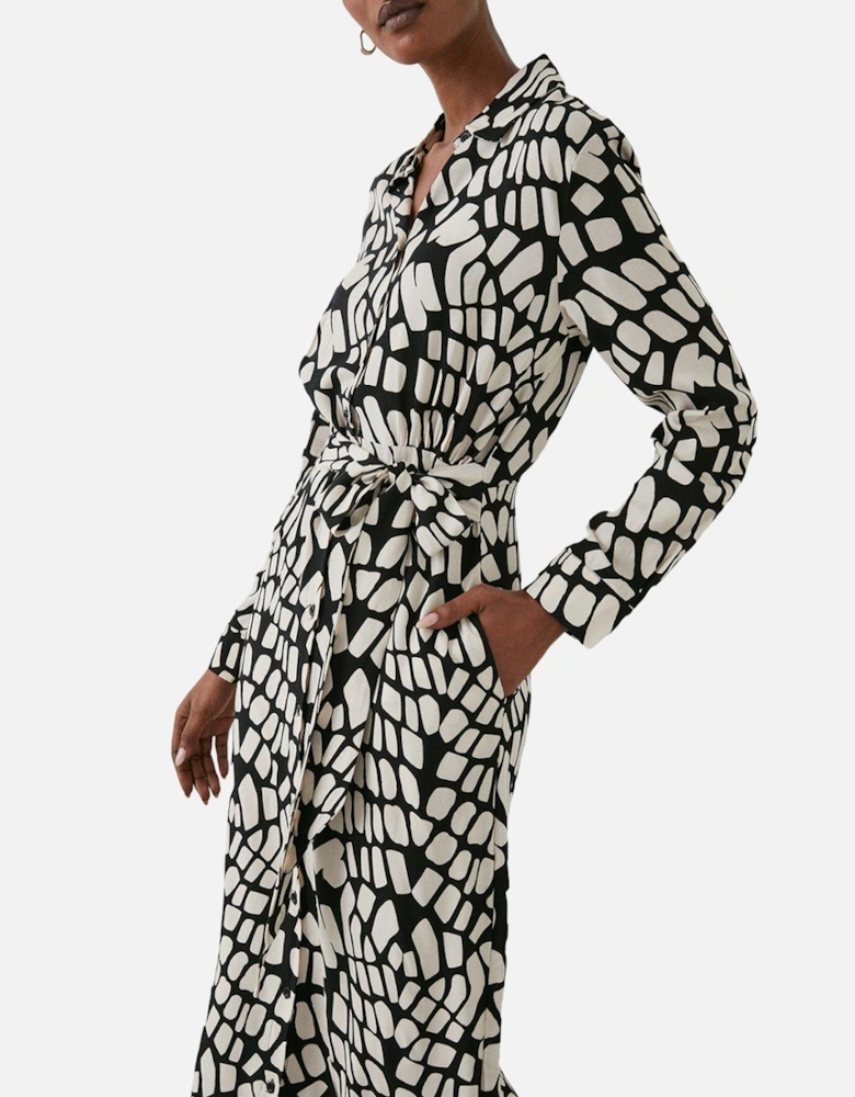 Womens/Ladies Abstract Belt Long-Sleeved Shirt Dress