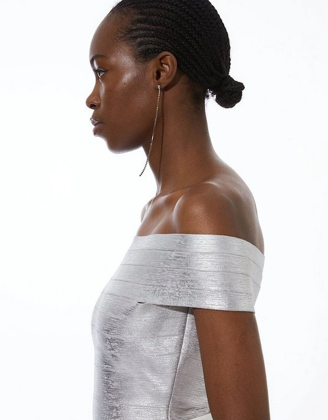 Figure Form Foiled Bandage Bardot Knit Top