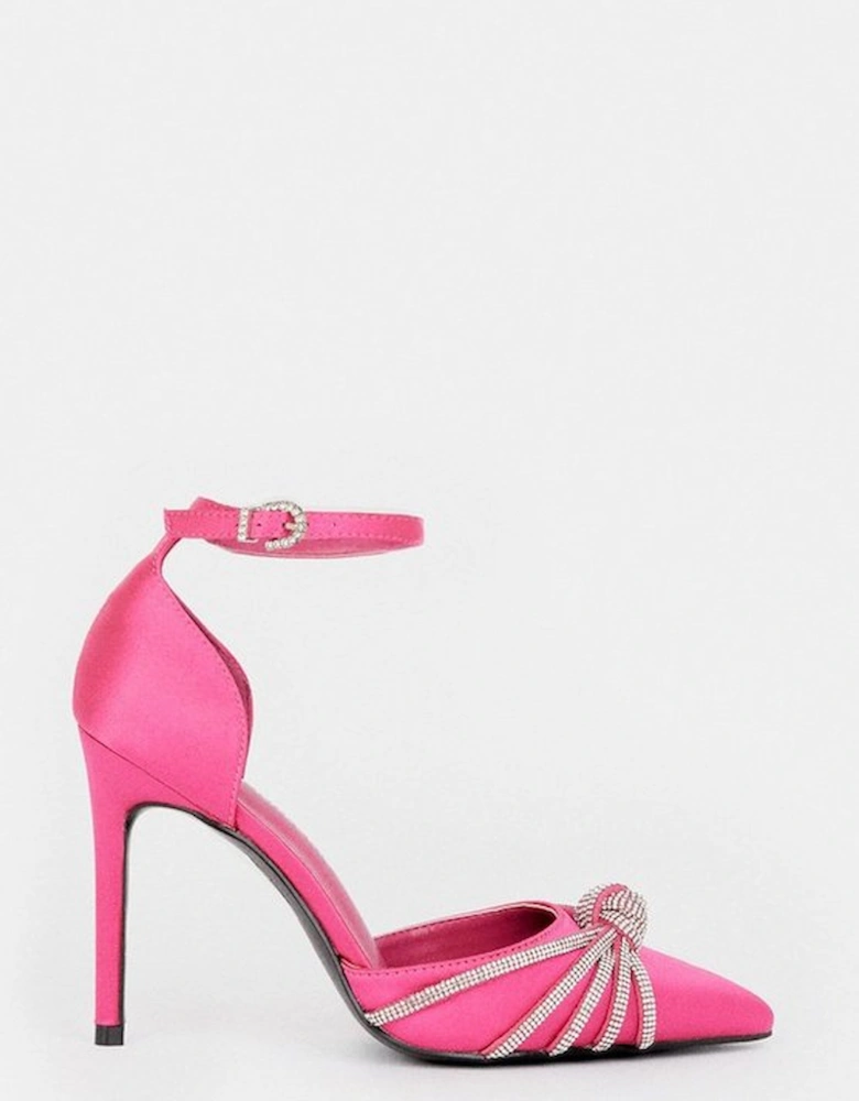 Satin Diamante Knot Stiletto Heel