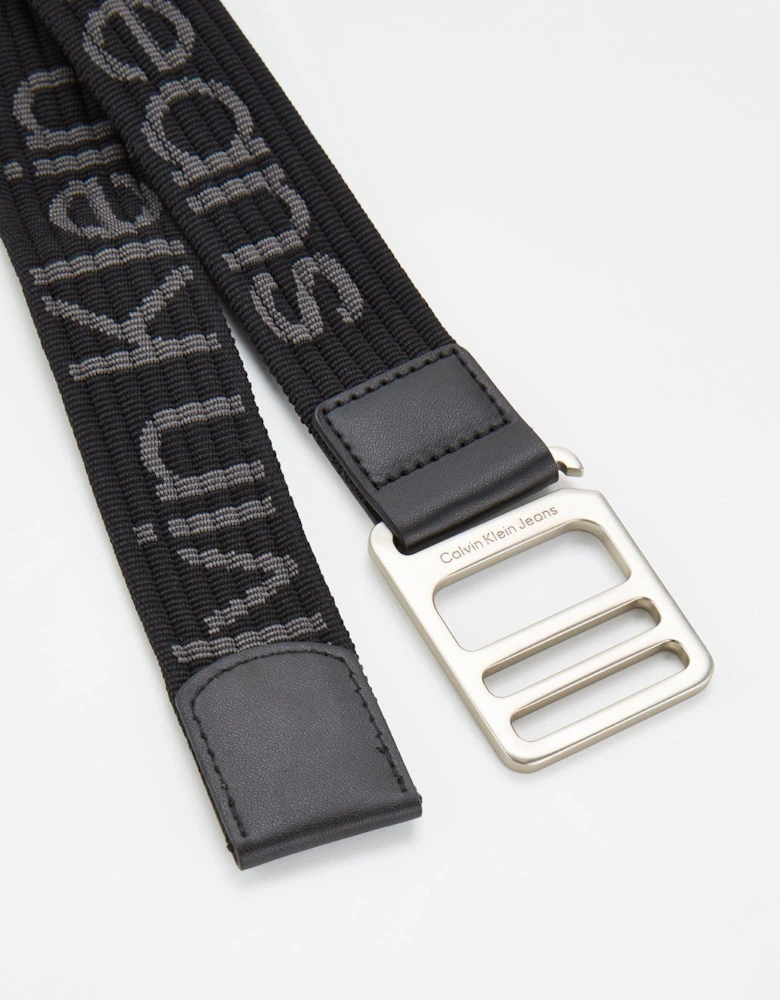 Slider Logo Web Leather Belt - Black