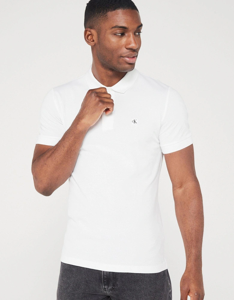 Jeans Embroidered Badge Slim Polo Shirt - White