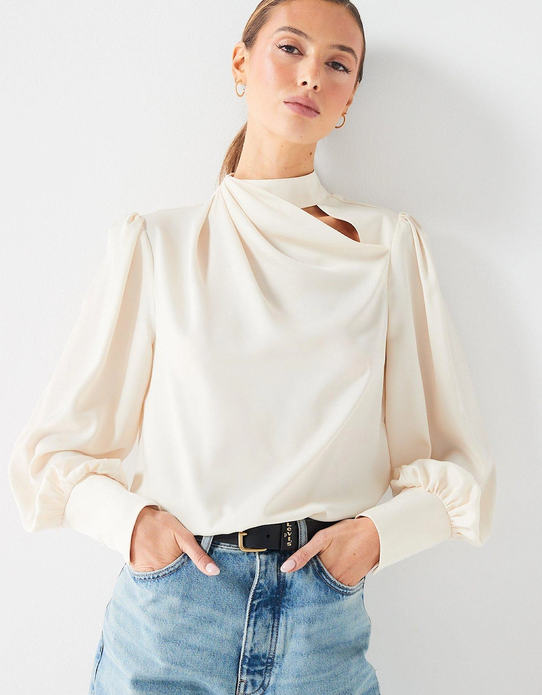 Cut Out Neck Blouse - Cream, 7 of 6