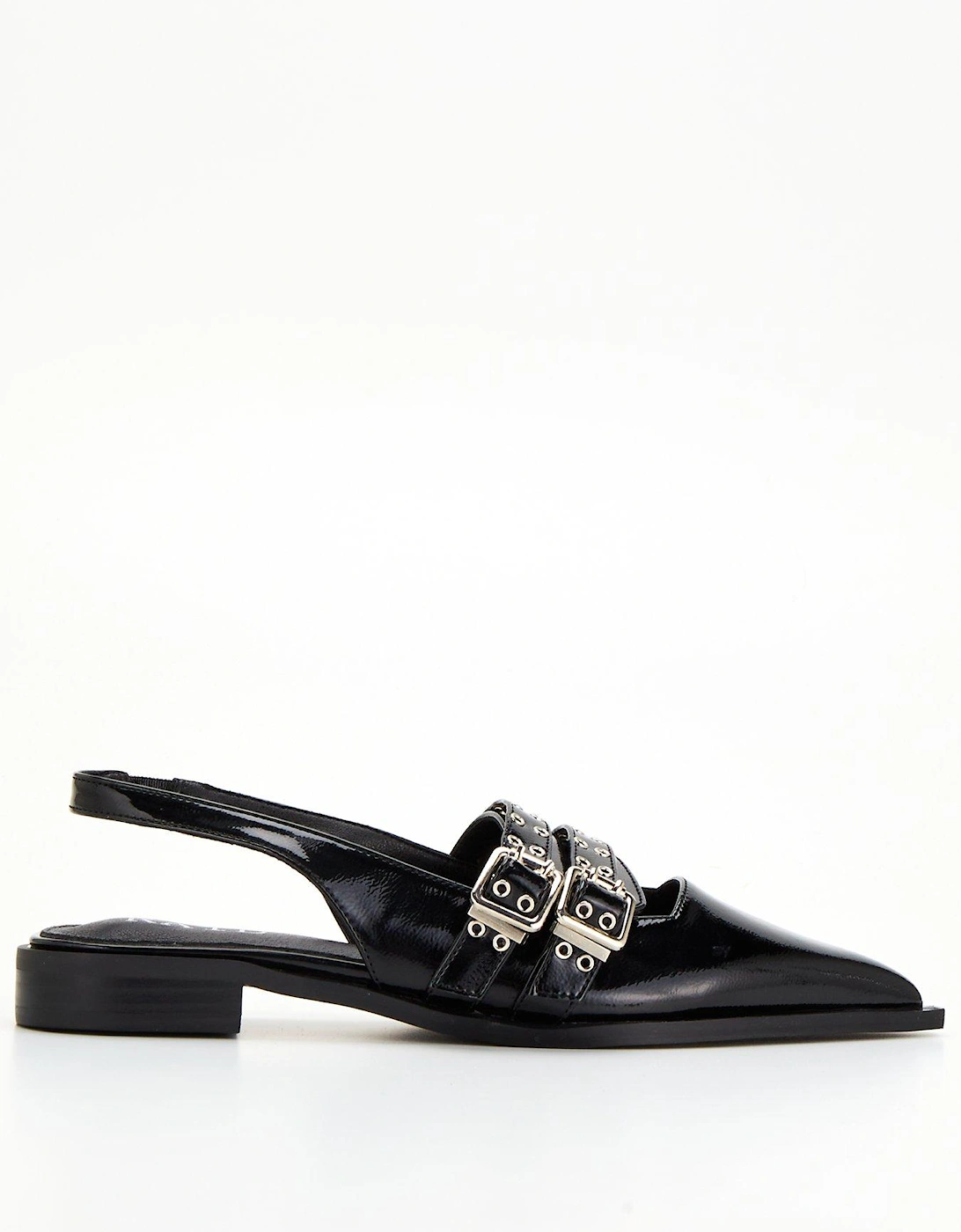 Ichika Crinkle Patent Buckle Detail Sling Back Shoes - Black, 7 of 6
