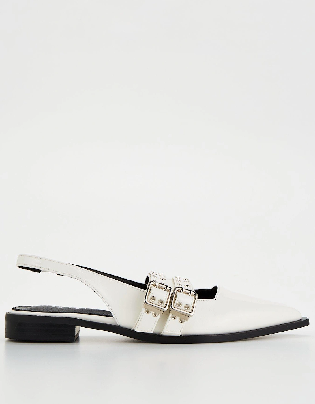 Ichika Crinkle Patent Buckle Detail Sling Back Shoes - White, 7 of 6