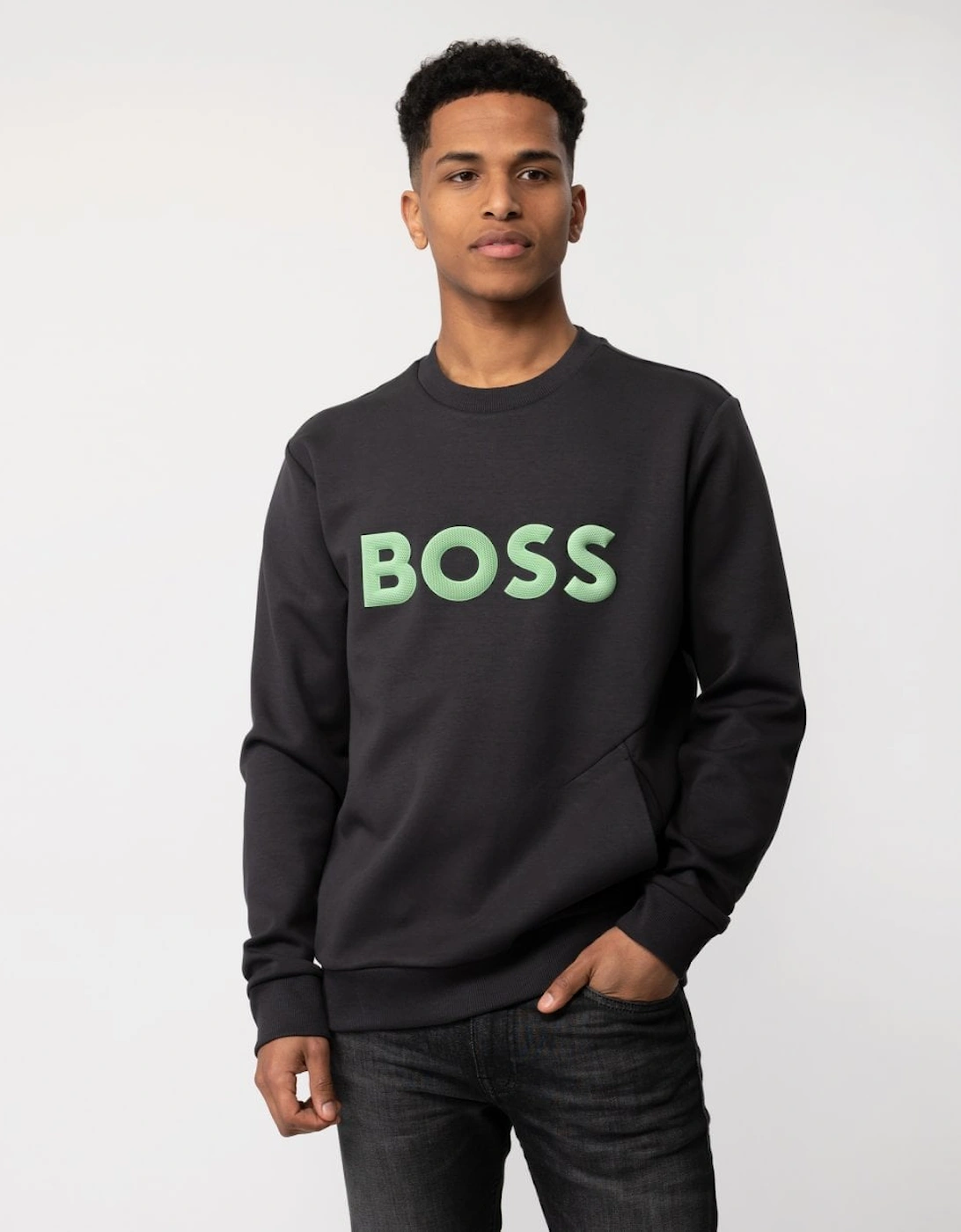 BOSS Green Salbo 1 Mens Cotton Blend Sweatshirt with 3D-Moulded Logo, 5 of 4
