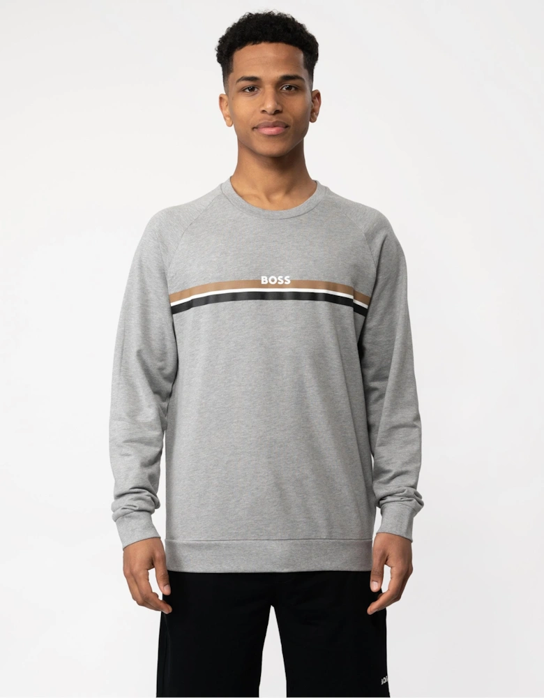 Orange Authentic Mens Cotton-Terry Sweatshirt with Stripes and Logo
