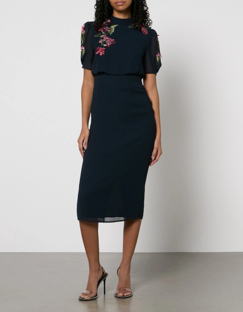 Hope & Ivy Ciara Embroidered Chiffon Pencil Midi Dress