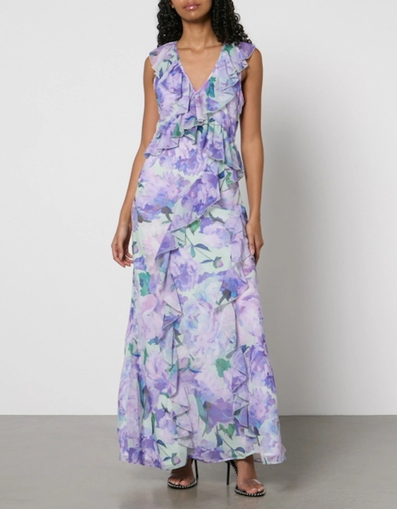 Hope & Ivy Breslin Floral-Print Chiffon Frill Maxi Dress