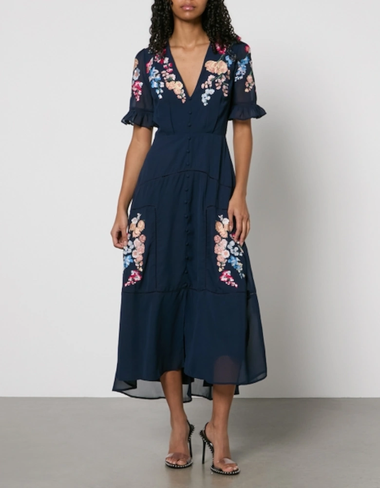 Hope & Ivy Clarice Embroidered Chiffon Maxi Dress