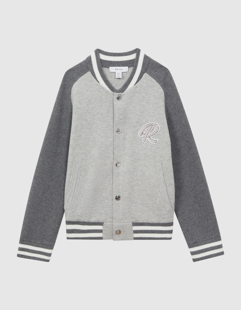 Cotton Blend Varsity Bomber Jacket