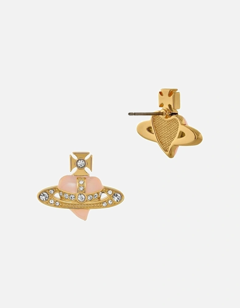 New Diamante Heart Orb Gold Earrings