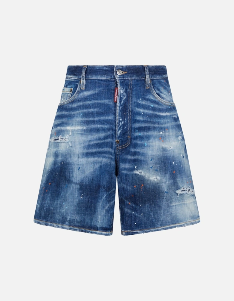 Distressed Mid Length Shorts Blue