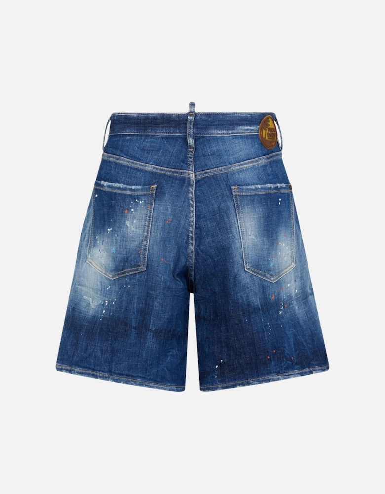 Distressed Mid Length Shorts Blue