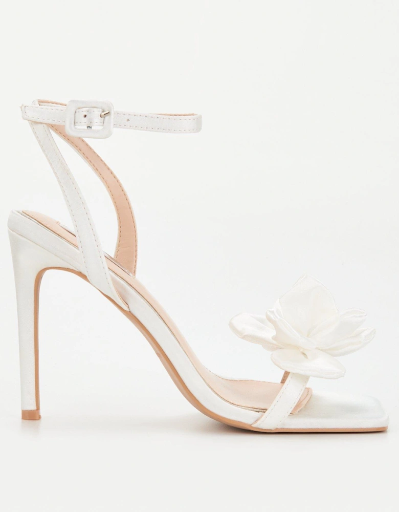 Be Mine Bridal Wide Fitting Saniyah Floral Detail Heeled Sandals - Ivory Satin