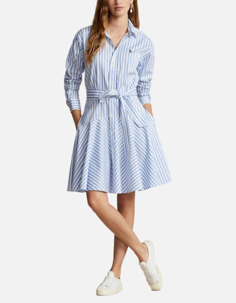 Long Sleeve Striped Cotton-Poplin Shirt Dress