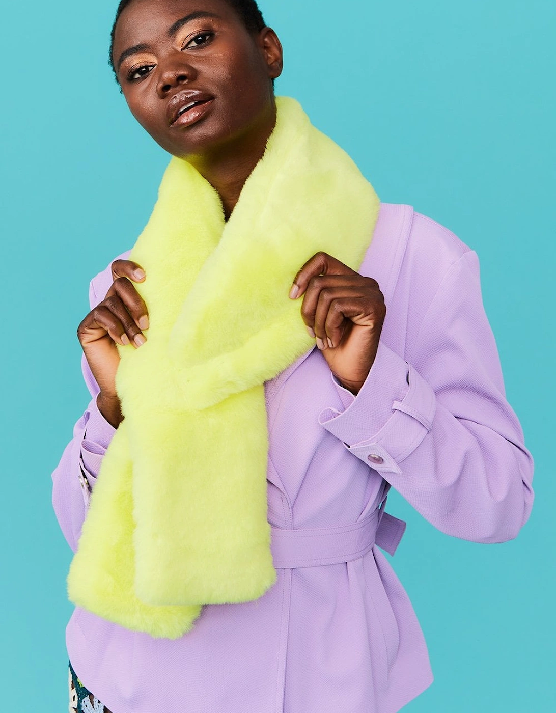 Faux Fur Scarf in Yellow, 3 of 2