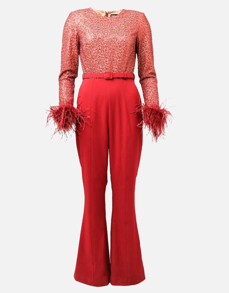 Womens Sequin Feather Jumpsuit