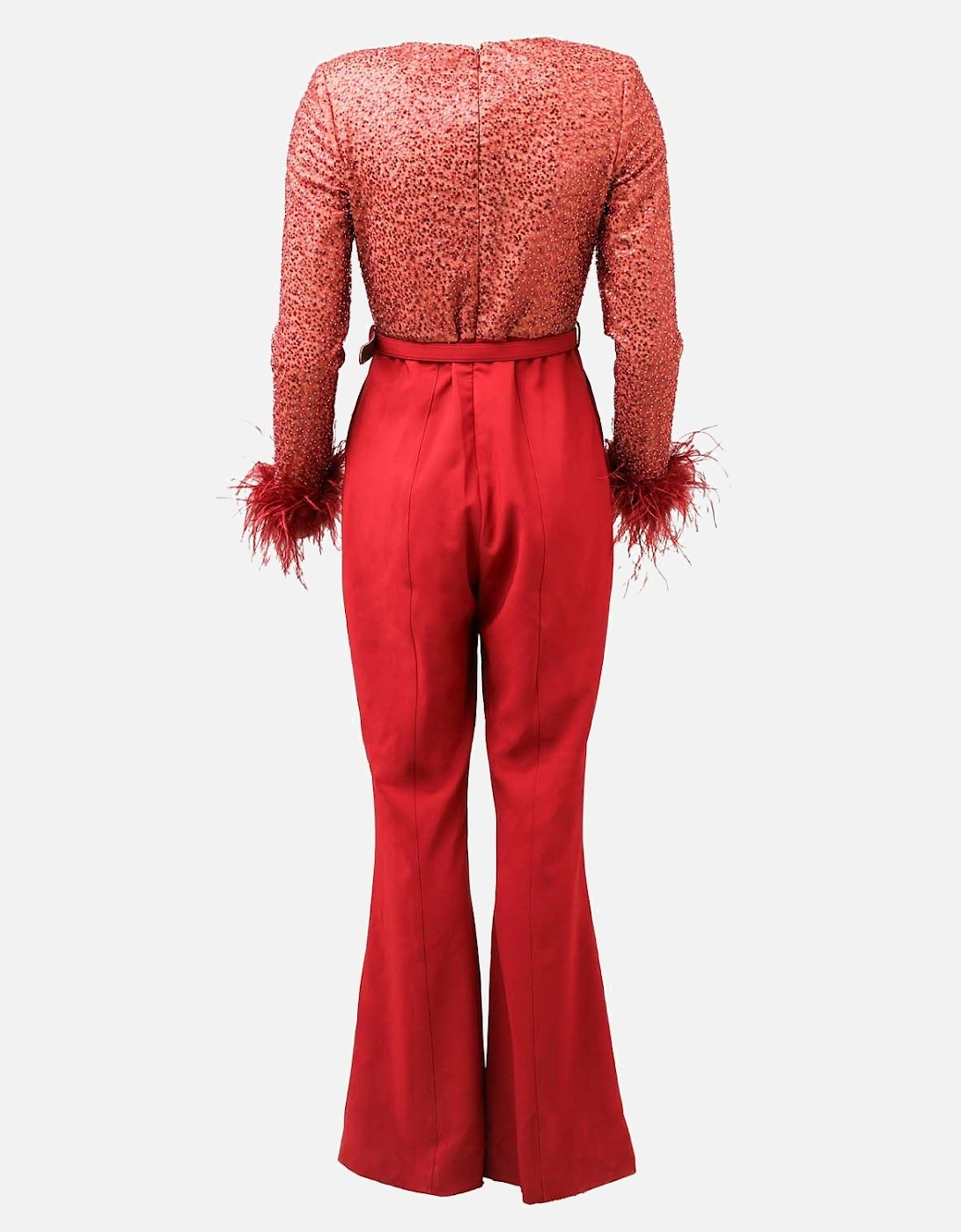 Womens Sequin Feather Jumpsuit