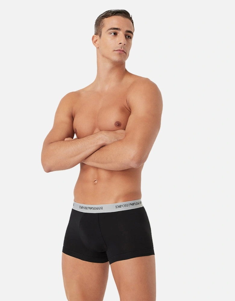 3-Pack Logoband Contrast Waist Boxer Trunks, Black