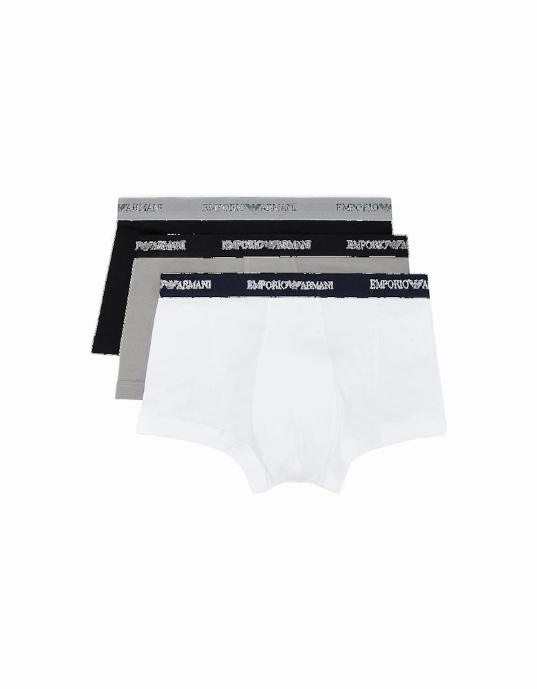 3-Pack Logoband Contrast Waist Boxer Trunks, Black/Grey/White
