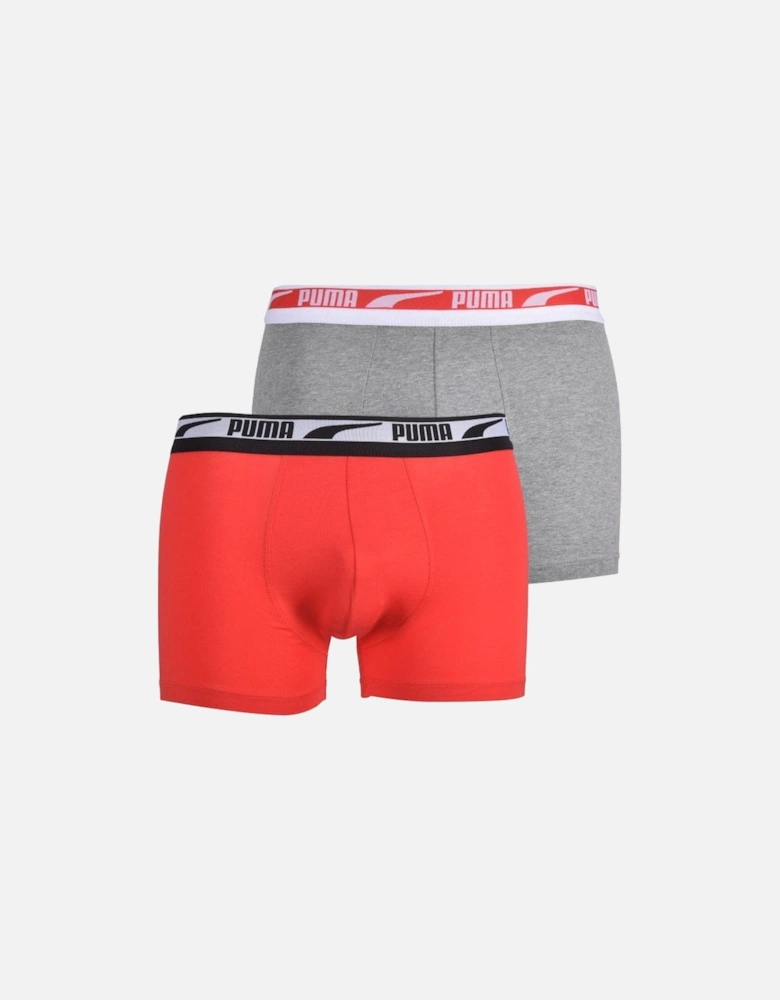 2-Pack Multi Logo Waistband Boxer Briefs, Grey/Red
