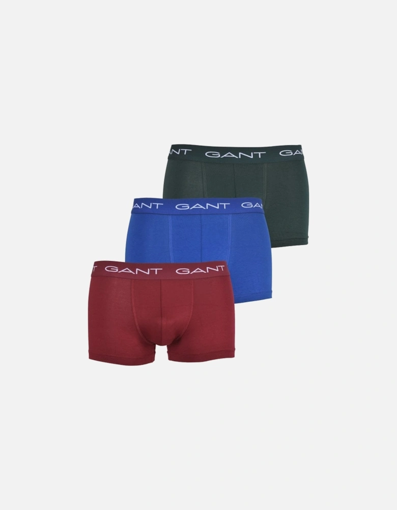 3-Pack Cotton Stretch Boxer Trunks, Green/Burgundy/Blue