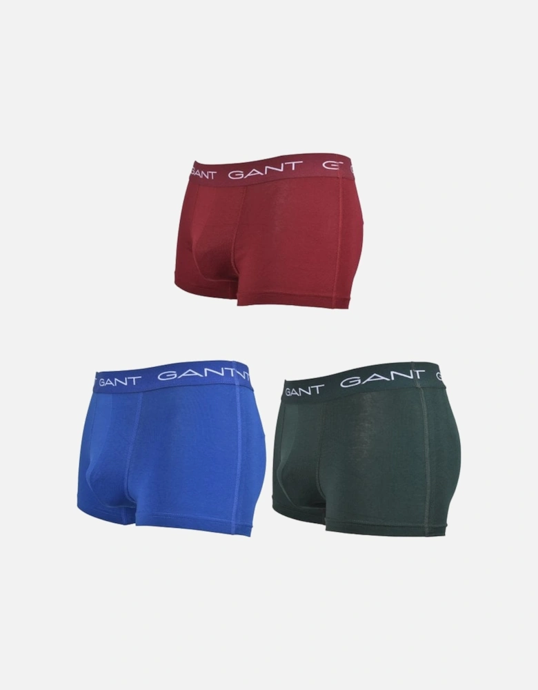 3-Pack Cotton Stretch Boxer Trunks, Green/Burgundy/Blue