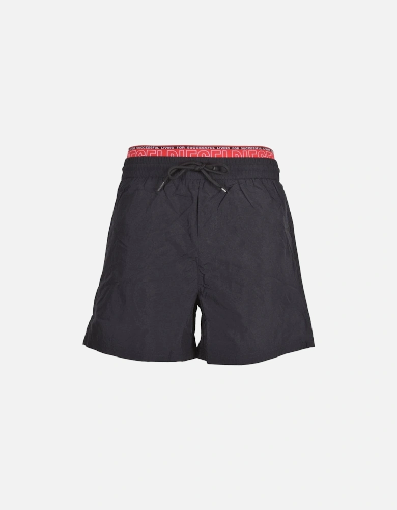 "For Successful Living" Double Waistband Swim Shorts, Black