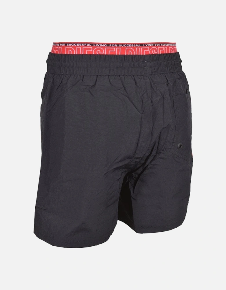 "For Successful Living" Double Waistband Swim Shorts, Black
